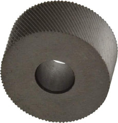 Made in USA - 3/4" Diam, 80° Tooth Angle, Standard (Shape), Form Type High Speed Steel Left-Hand Diagonal Knurl Wheel - 3/8" Face Width, 1/4" Hole, 128 Diametral Pitch, 30° Helix, Bright Finish, Series KP - Exact Tool & Supply