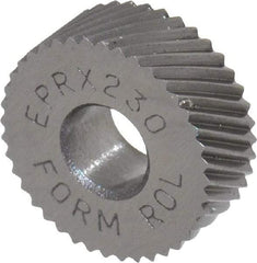 Made in USA - 1/2" Diam, 90° Tooth Angle, 30 TPI, Standard (Shape), Form Type Cobalt Right-Hand Diagonal Knurl Wheel - 3/16" Face Width, 3/16" Hole, Circular Pitch, 30° Helix, Bright Finish, Series EP - Exact Tool & Supply