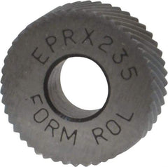 Made in USA - 1/2" Diam, 90° Tooth Angle, 35 TPI, Standard (Shape), Form Type Cobalt Right-Hand Diagonal Knurl Wheel - 3/16" Face Width, 3/16" Hole, Circular Pitch, 30° Helix, Bright Finish, Series EP - Exact Tool & Supply