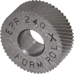 Made in USA - 1/2" Diam, 90° Tooth Angle, 40 TPI, Standard (Shape), Form Type Cobalt Right-Hand Diagonal Knurl Wheel - 3/16" Face Width, 3/16" Hole, Circular Pitch, 30° Helix, Bright Finish, Series EP - Exact Tool & Supply