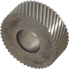 Made in USA - 1/2" Diam, 90° Tooth Angle, 35 TPI, Standard (Shape), Form Type Cobalt Left-Hand Diagonal Knurl Wheel - 3/16" Face Width, 3/16" Hole, Circular Pitch, 30° Helix, Bright Finish, Series EP - Exact Tool & Supply
