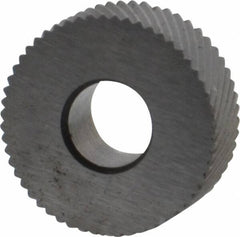 Made in USA - 1/2" Diam, 90° Tooth Angle, 40 TPI, Standard (Shape), Form Type Cobalt Left-Hand Diagonal Knurl Wheel - 3/16" Face Width, 3/16" Hole, Circular Pitch, 30° Helix, Bright Finish, Series EP - Exact Tool & Supply