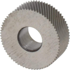 Made in USA - 1/2" Diam, 70° Tooth Angle, 50 TPI, Standard (Shape), Form Type Cobalt Left-Hand Diagonal Knurl Wheel - 3/16" Face Width, 3/16" Hole, Circular Pitch, 30° Helix, Bright Finish, Series EP - Exact Tool & Supply