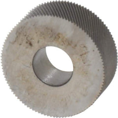 Made in USA - 1/2" Diam, 70° Tooth Angle, 80 TPI, Standard (Shape), Form Type Cobalt Left-Hand Diagonal Knurl Wheel - 3/16" Face Width, 3/16" Hole, Circular Pitch, 30° Helix, Bright Finish, Series EP - Exact Tool & Supply