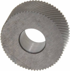Made in USA - 5/8" Diam, 70° Tooth Angle, 40 TPI, Standard (Shape), Form Type Cobalt Right-Hand Diagonal Knurl Wheel - 1/4" Face Width, 1/4" Hole, Circular Pitch, 30° Helix, Bright Finish, Series GK - Exact Tool & Supply