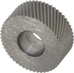 Made in USA - 5/8" Diam, 90° Tooth Angle, 30 TPI, Standard (Shape), Form Type Cobalt Left-Hand Diagonal Knurl Wheel - 1/4" Face Width, 1/4" Hole, Circular Pitch, 30° Helix, Bright Finish, Series GK - Exact Tool & Supply