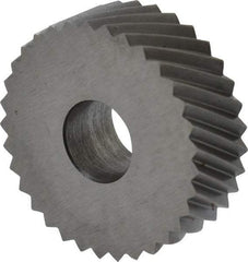 Made in USA - 3/4" Diam, 90° Tooth Angle, 16 TPI, Standard (Shape), Form Type Cobalt Right-Hand Diagonal Knurl Wheel - 1/4" Face Width, 1/4" Hole, Circular Pitch, 30° Helix, Bright Finish, Series KN - Exact Tool & Supply
