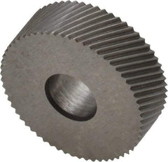 Made in USA - 3/4" Diam, 90° Tooth Angle, 30 TPI, Standard (Shape), Form Type Cobalt Right-Hand Diagonal Knurl Wheel - 1/4" Face Width, 1/4" Hole, Circular Pitch, 30° Helix, Bright Finish, Series KN - Exact Tool & Supply