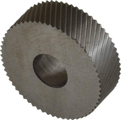 Made in USA - 3/4" Diam, 90° Tooth Angle, 30 TPI, Standard (Shape), Form Type Cobalt Left-Hand Diagonal Knurl Wheel - 1/4" Face Width, 1/4" Hole, Circular Pitch, 30° Helix, Bright Finish, Series KN - Exact Tool & Supply