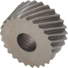 Made in USA - 3/4" Diam, 90° Tooth Angle, 12 TPI, Standard (Shape), Form Type Cobalt Right-Hand Diagonal Knurl Wheel - 3/8" Face Width, 1/4" Hole, Circular Pitch, 30° Helix, Bright Finish, Series KP - Exact Tool & Supply
