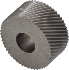 Made in USA - 3/4" Diam, 90° Tooth Angle, 25 TPI, Standard (Shape), Form Type Cobalt Right-Hand Diagonal Knurl Wheel - 3/8" Face Width, 1/4" Hole, Circular Pitch, 30° Helix, Bright Finish, Series KP - Exact Tool & Supply