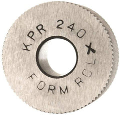 Made in USA - 3/4" Diam, 90° Tooth Angle, 40 TPI, Standard (Shape), Form Type Cobalt Right-Hand Diagonal Knurl Wheel - 3/8" Face Width, 1/4" Hole, Circular Pitch, 30° Helix, Bright Finish, Series KP - Exact Tool & Supply