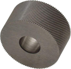 Made in USA - 3/4" Diam, 70° Tooth Angle, 50 TPI, Standard (Shape), Form Type Cobalt Right-Hand Diagonal Knurl Wheel - 3/8" Face Width, 1/4" Hole, Circular Pitch, 30° Helix, Bright Finish, Series KP - Exact Tool & Supply