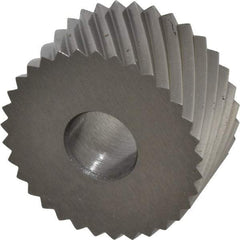 Made in USA - 3/4" Diam, 90° Tooth Angle, 16 TPI, Standard (Shape), Form Type Cobalt Left-Hand Diagonal Knurl Wheel - 3/8" Face Width, 1/4" Hole, Circular Pitch, 30° Helix, Bright Finish, Series KP - Exact Tool & Supply