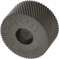 Made in USA - 3/4" Diam, 90° Tooth Angle, 30 TPI, Standard (Shape), Form Type Cobalt Left-Hand Diagonal Knurl Wheel - 3/8" Face Width, 1/4" Hole, Circular Pitch, 30° Helix, Bright Finish, Series KP - Exact Tool & Supply