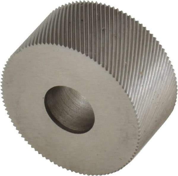 Made in USA - 3/4" Diam, 70° Tooth Angle, 50 TPI, Standard (Shape), Form Type Cobalt Left-Hand Diagonal Knurl Wheel - 3/8" Face Width, 1/4" Hole, Circular Pitch, 30° Helix, Bright Finish, Series KP - Exact Tool & Supply