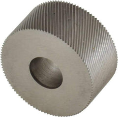 Made in USA - 3/4" Diam, 70° Tooth Angle, 50 TPI, Standard (Shape), Form Type Cobalt Left-Hand Diagonal Knurl Wheel - 3/8" Face Width, 1/4" Hole, Circular Pitch, 30° Helix, Bright Finish, Series KP - Exact Tool & Supply