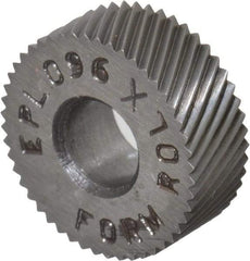 Made in USA - 1/2" Diam, 80° Tooth Angle, Standard (Shape), Form Type Cobalt Left-Hand Diagonal Knurl Wheel - 3/16" Face Width, 3/16" Hole, 96 Diametral Pitch, 30° Helix, Bright Finish, Series EP - Exact Tool & Supply