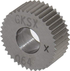 Made in USA - 5/8" Diam, 80° Tooth Angle, Standard (Shape), Form Type Cobalt Straight Knurl Wheel - 1/4" Face Width, 1/4" Hole, 64 Diametral Pitch, Bright Finish, Series GK - Exact Tool & Supply