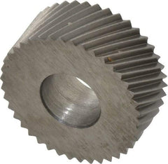 Made in USA - 5/8" Diam, 80° Tooth Angle, Standard (Shape), Form Type Cobalt Right-Hand Diagonal Knurl Wheel - 1/4" Face Width, 1/4" Hole, 64 Diametral Pitch, 30° Helix, Bright Finish, Series GK - Exact Tool & Supply