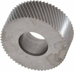 Made in USA - 5/8" Diam, 80° Tooth Angle, Standard (Shape), Form Type Cobalt Left-Hand Diagonal Knurl Wheel - 1/4" Face Width, 1/4" Hole, 96 Diametral Pitch, 30° Helix, Bright Finish, Series GK - Exact Tool & Supply