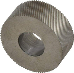 Made in USA - 5/8" Diam, 80° Tooth Angle, Standard (Shape), Form Type Cobalt Left-Hand Diagonal Knurl Wheel - 1/4" Face Width, 1/4" Hole, 160 Diametral Pitch, 30° Helix, Bright Finish, Series GK - Exact Tool & Supply