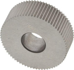 Made in USA - 3/4" Diam, 80° Tooth Angle, Standard (Shape), Form Type Cobalt Straight Knurl Wheel - 1/4" Face Width, 1/4" Hole, 96 Diametral Pitch, Bright Finish, Series KN - Exact Tool & Supply