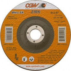 Camel Grinding Wheels - 24 Grit, 6" Wheel Diam, 1/8" Wheel Thickness, Type 27 Depressed Center Wheel - Coarse Grade, Zirconia Alumina, Resinoid Bond, 10,200 Max RPM - Exact Tool & Supply