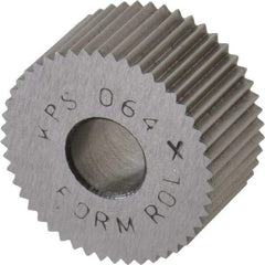 Made in USA - 3/4" Diam, 80° Tooth Angle, Standard (Shape), Form Type Cobalt Straight Knurl Wheel - 3/8" Face Width, 1/4" Hole, 64 Diametral Pitch, Bright Finish, Series KP - Exact Tool & Supply