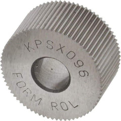Made in USA - 3/4" Diam, 80° Tooth Angle, Standard (Shape), Form Type Cobalt Straight Knurl Wheel - 3/8" Face Width, 1/4" Hole, 96 Diametral Pitch, Bright Finish, Series KP - Exact Tool & Supply