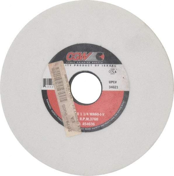 Camel Grinding Wheels - 7" Diam x 1-1/4" Hole x 1/2" Thick, J Hardness, 60 Grit Surface Grinding Wheel - Aluminum Oxide, Type 1, Medium Grade, 3,760 Max RPM, Vitrified Bond, No Recess - Exact Tool & Supply