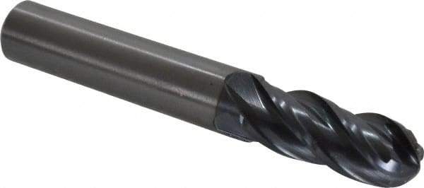 OSG - 10mm Diam, 25mm LOC, 4 Flute Solid Carbide Ball End Mill - TiAlN Finish, Single End, 70mm OAL, 10mm Shank Diam, Spiral Flute - Exact Tool & Supply