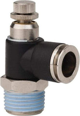 PRO-SOURCE - 1/2" NPT x 1/2" Tube OD Right Angle Flow Control Valve - 0 to 113.76 psi & Techno Polymer, Brass, Steel Material - Exact Tool & Supply