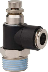 PRO-SOURCE - 1/2" NPT x 3/8" Tube OD Right Angle Flow Control Valve - 0 to 113.76 psi & Techno Polymer, Brass, Steel Material - Exact Tool & Supply