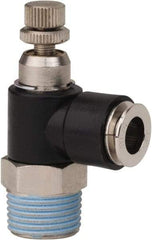 PRO-SOURCE - 3/8" NPT x 5/16" Tube OD Right Angle Flow Control Valve - 0 to 113.76 psi & Techno Polymer, Brass, Steel Material - Exact Tool & Supply