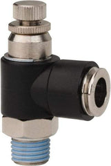 PRO-SOURCE - 1/4" NPT x 3/8" Tube OD Right Angle Flow Control Valve - 0 to 113.76 psi & Techno Polymer, Brass, Steel Material - Exact Tool & Supply