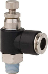 PRO-SOURCE - 1/8" NPT x 5/16" Tube OD Right Angle Flow Control Valve - 0 to 113.76 psi & Techno Polymer, Brass, Steel Material - Exact Tool & Supply
