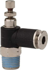 PRO-SOURCE - 1/8" NPT x 5/32" Tube OD Right Angle Flow Control Valve - 0 to 113.76 psi & Techno Polymer, Brass, Steel Material - Exact Tool & Supply