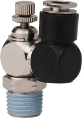 PRO-SOURCE - 1/4" Male NPT x 1/4" Tube OD Flow Control Offset Inline Valve - 0 to 113.76 psi & Techno Polymer, Brass, Steel Material - Exact Tool & Supply