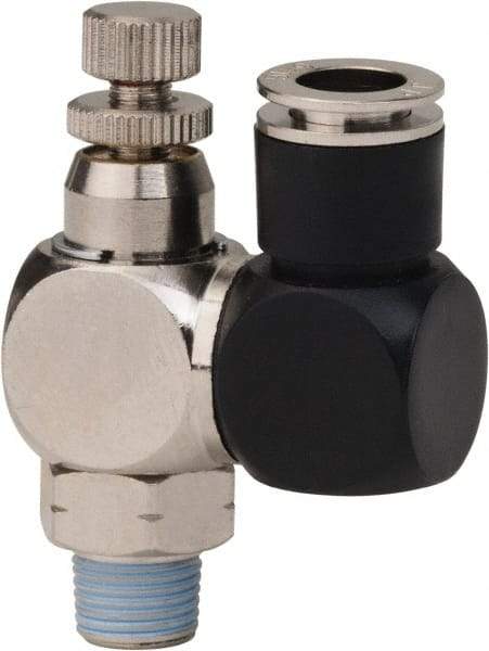 Value Collection - 1/8" Male NPT x 5/16" Tube OD Flow Control Offset Inline Valve - 0 to 113.76 psi & Techno Polymer, Brass, Steel Material - Exact Tool & Supply