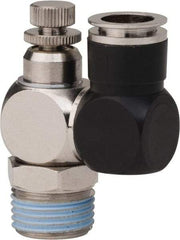 PRO-SOURCE - 1/2" Male NPT x 1/2" Tube OD Flow Control Offset Inline Valve - 0 to 113.76 psi & Techno Polymer, Brass, Steel Material - Exact Tool & Supply