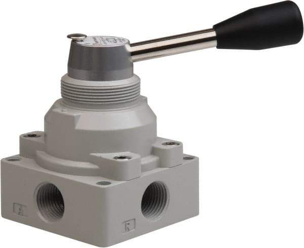 Value Collection - 1/2" NPT Manual Mechanical Valve - 4-Way, 3 Position with L Cock Device, 0.976 CV Rate & 127.98 Max psi - Exact Tool & Supply