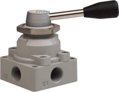 Value Collection - 1/2" NPT Manual Mechanical Valve - 4-Way, 3 Position with I Panel Nut, 0.976 CV Rate & 127.98 Max psi - Exact Tool & Supply