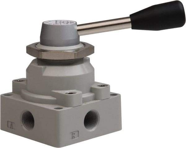 Value Collection - 3/8" NPT Manual Mechanical Valve - 4-Way, 3 Position with I Panel Nut, 0.976 CV Rate & 127.98 Max psi - Exact Tool & Supply