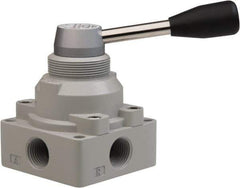 PRO-SOURCE - 1/2" NPT Manual Mechanical Valve - 4-Way, 3 Position, Lever, 0.98 CV Rate & 127.98 Max psi - Exact Tool & Supply