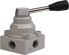 PRO-SOURCE - 1/2" NPT Manual Mechanical Valve - 4-Way, 2 Position, Lever, 0.98 CV Rate & 127.98 Max psi - Exact Tool & Supply