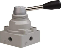 PRO-SOURCE - 1/4" NPT Manual Mechanical Valve - 4-Way, 2 Position, Lever, 0.98 CV Rate & 127.98 Max psi - Exact Tool & Supply