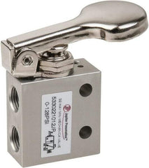 PRO-SOURCE - 1/8" NPT 3 Way, 2 Position Mini Mechanical Valve - 0.298 CV Rate, 7 CFM, 127.98 Max psi, Finger Button/Spring Actuator - Exact Tool & Supply