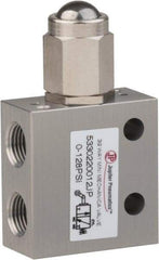 PRO-SOURCE - 1/8" NPT 3 Way, 2 Position Mini Mechanical Valve - 0.298 CV Rate, 7 CFM, 127.98 Max psi, Ball Plunger/Spring Actuator - Exact Tool & Supply