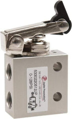 Value Collection - 1/8" NPT 3 Way, 2 Position Mini Mechanical Valve - 0.298 CV Rate, 7 CFM, 127.98 Max psi, One Way Roller/Spring Actuator - Exact Tool & Supply